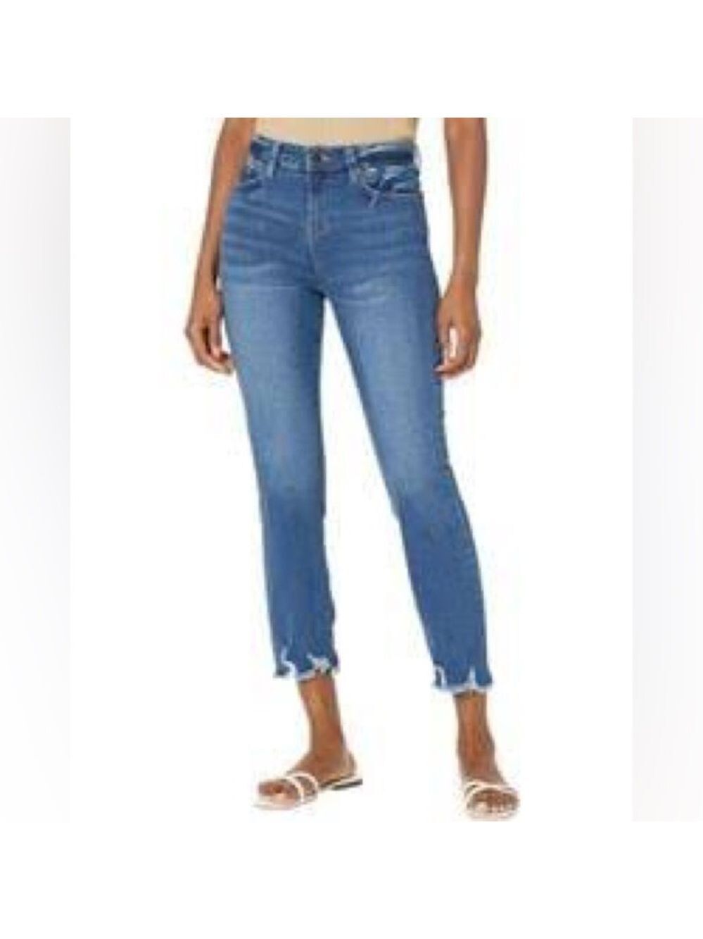 William Rast Distressed High-Rise Raw Hem Straight Crop Jeans